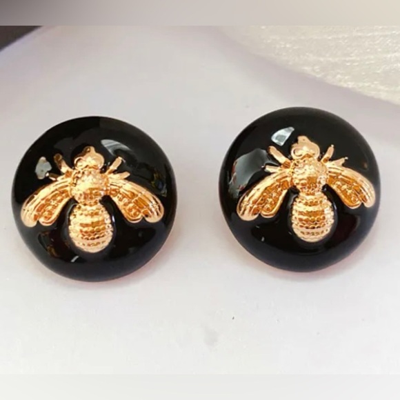 Black and Gold Bee Earrings - Picture 2 of 2